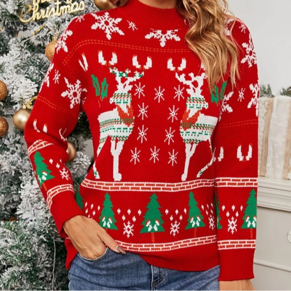 Sweaters For Women 2022 Womens Christmas Snowflake Knitted Sweater Long Sleeve